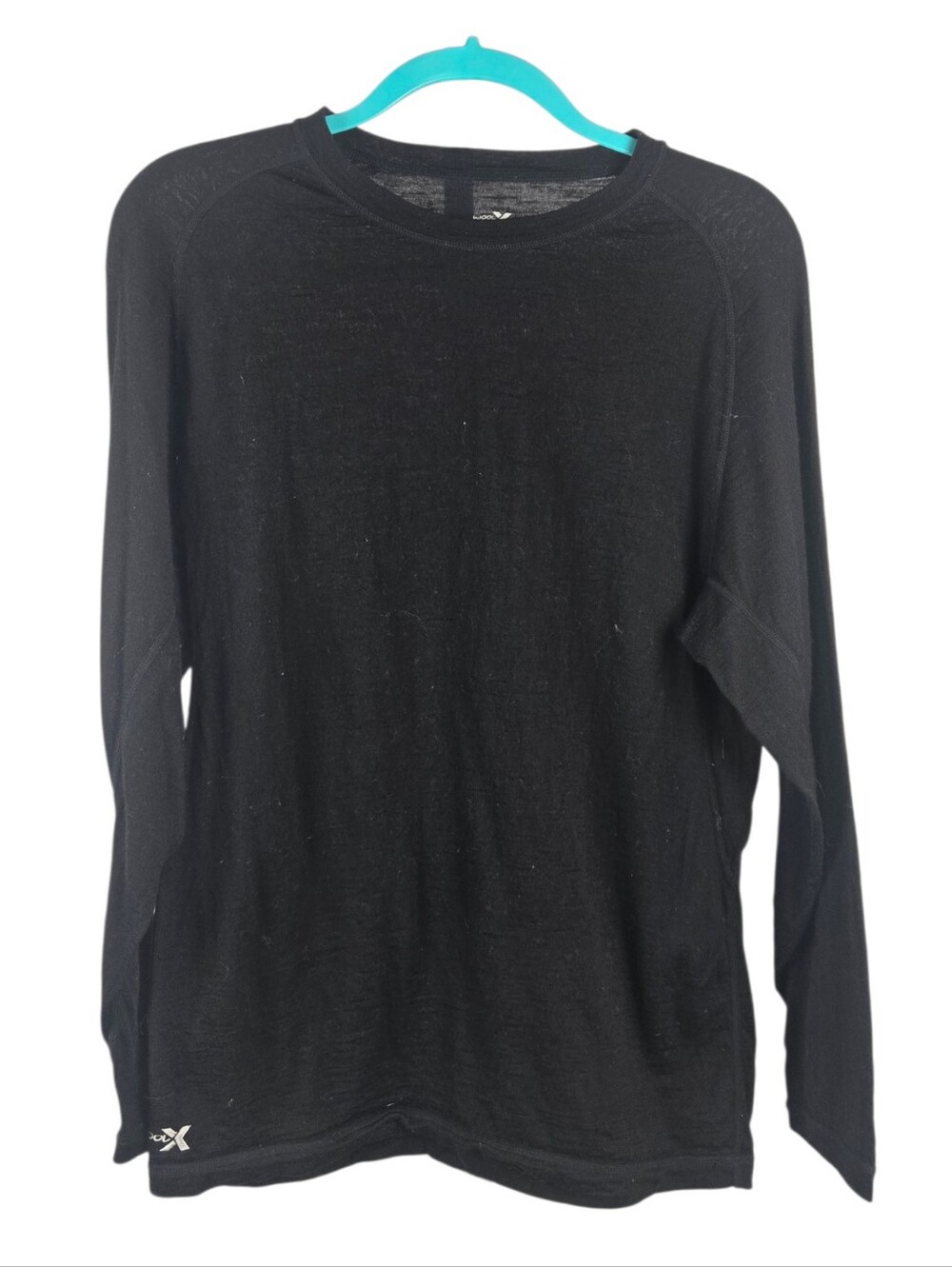 WoolX Crewneck Base Layer Top 100% Merino Wool Lightweight Black Large
